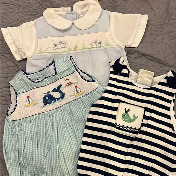 3 Baby Rompers with Animal Embroidery Baby Boy - Picture 1 of 11